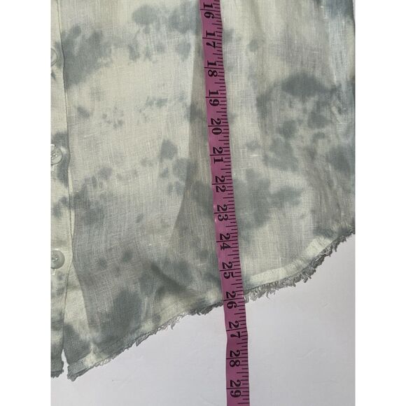 Bella Dahl 100% Linen Top Tie Dye Button Down Shirt Raw Fringe Hem Watercolor L - Picture 14 of 16